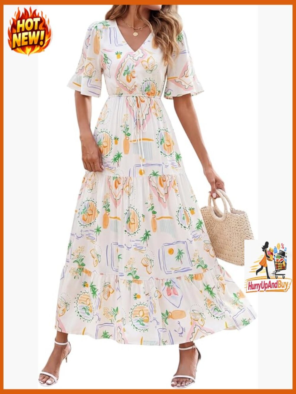 Boho Floral Maxi Dress V-Neck Tiered Casual Summer Flowy A-Line Pockets